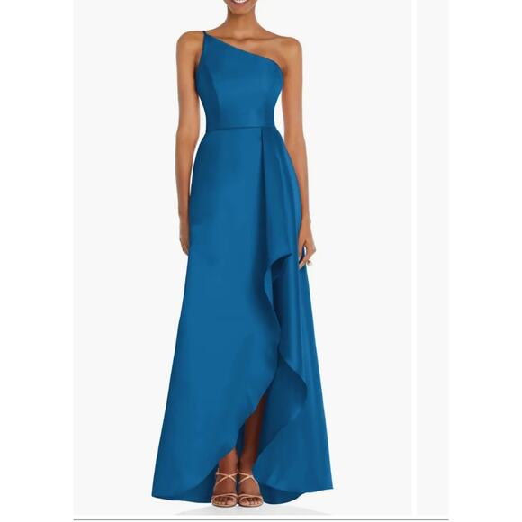 NEW Alfred Sung One Shoulder Satin Gown Classic Blue - Picture 1 of 13